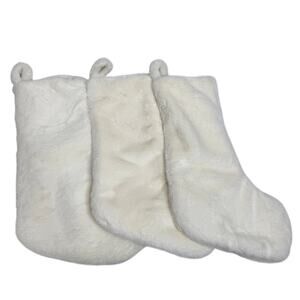 Novogratz Lot of 3 Fuzzy Christmas Stocking White Fluffy Faux Fur 22" Plush